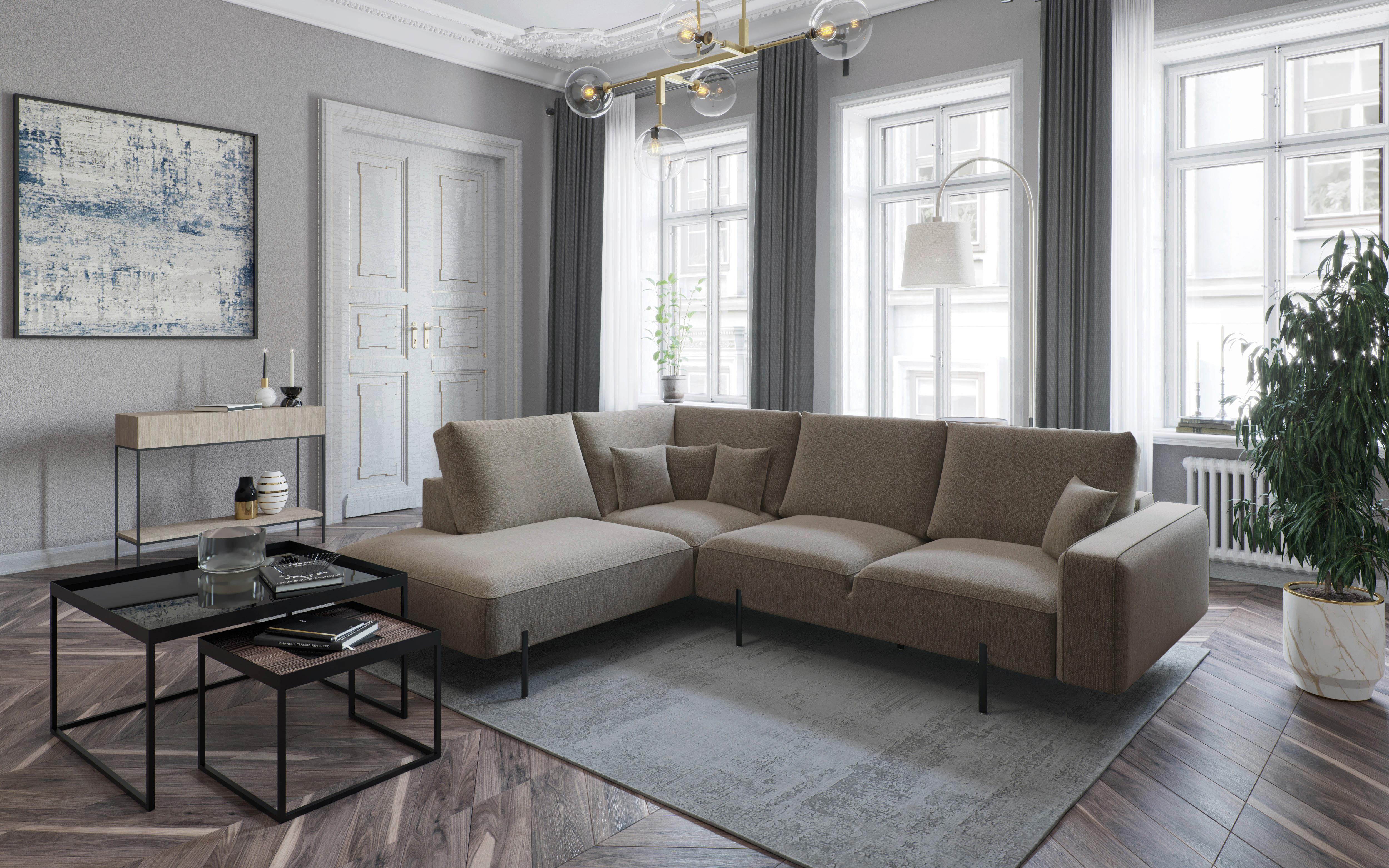 Ecksofa Celaya Champagner S: 223x280 cm - Champagner/Schwarz, Design, Textil (223/280/223cm) - Livetastic