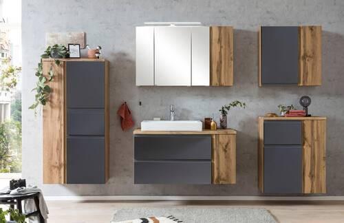 Midischrank Varese B: 65 cm Grau/Eiche Wotan - Silberfarben/Eiche Wotan, MODERN, Holzwerkstoff (65/130/35cm) - Held