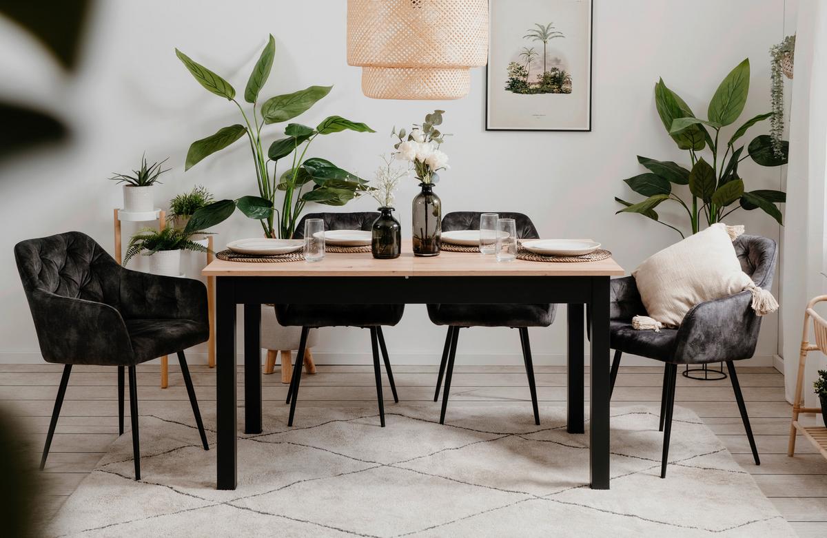 Kihúzható Asztal Coburg 140/80 Cm - fekete/Artisan tölgy, Basics, faalapú anyag (140/80/76,5cm) - MID.YOU