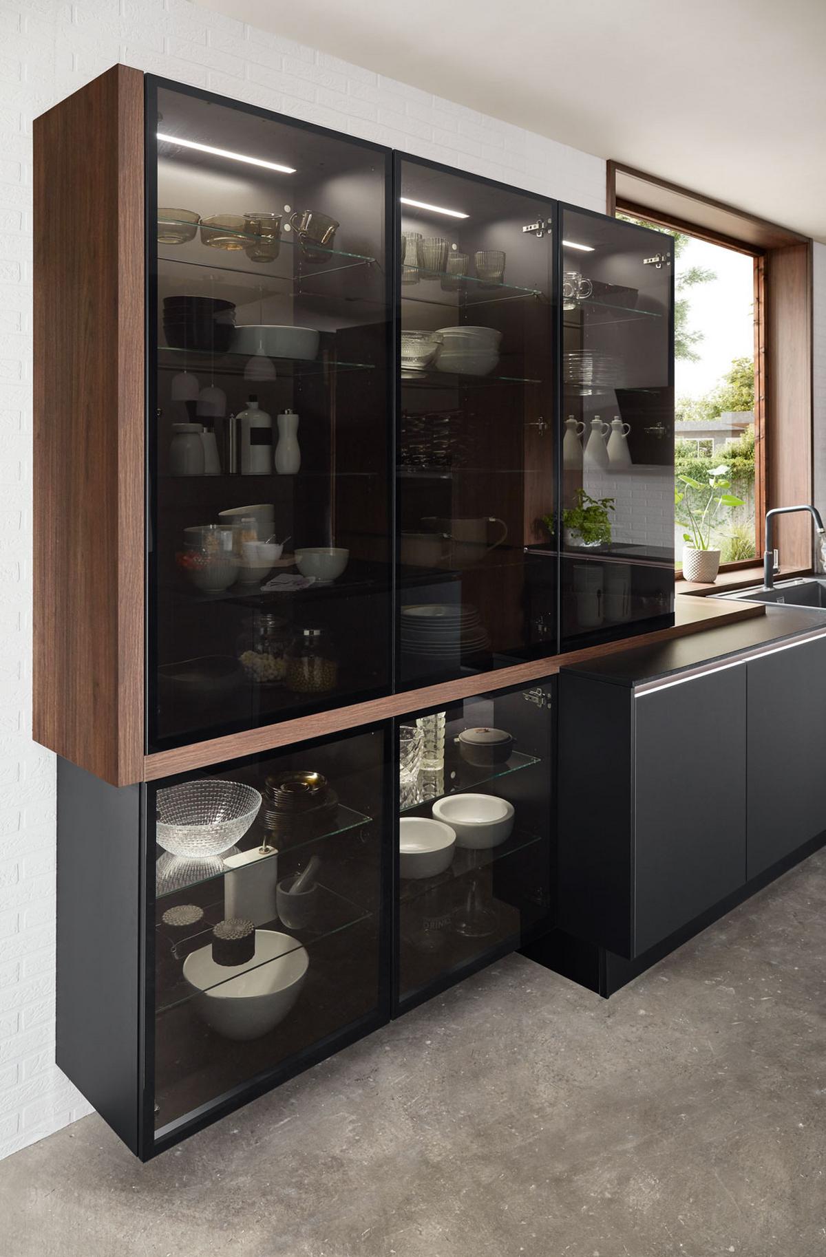 Einbauküche Riga Frei Planbar Modern, Grifflos - Eichefarben/Schwarz, MODERN, Holzwerkstoff - Vertico
