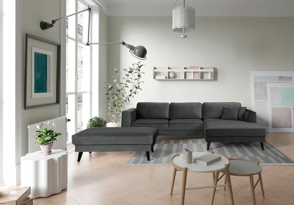 Ecksofa Lumber Jack Anthrazit Velours 308x167cm - Wengefarben/Anthrazit, MODERN, Textil (308/167cm) - Trendmanufaktur