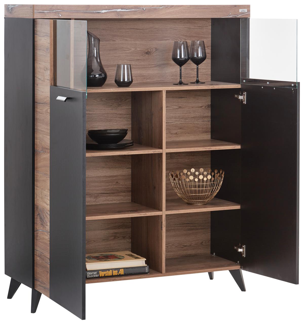Highboard Mit Glastüren 115 Cm Sunny Hb 2d/g, Schwarz - Schwarz, MODERN, Holzwerkstoff (115/146,3/40cm) - Luca Bessoni