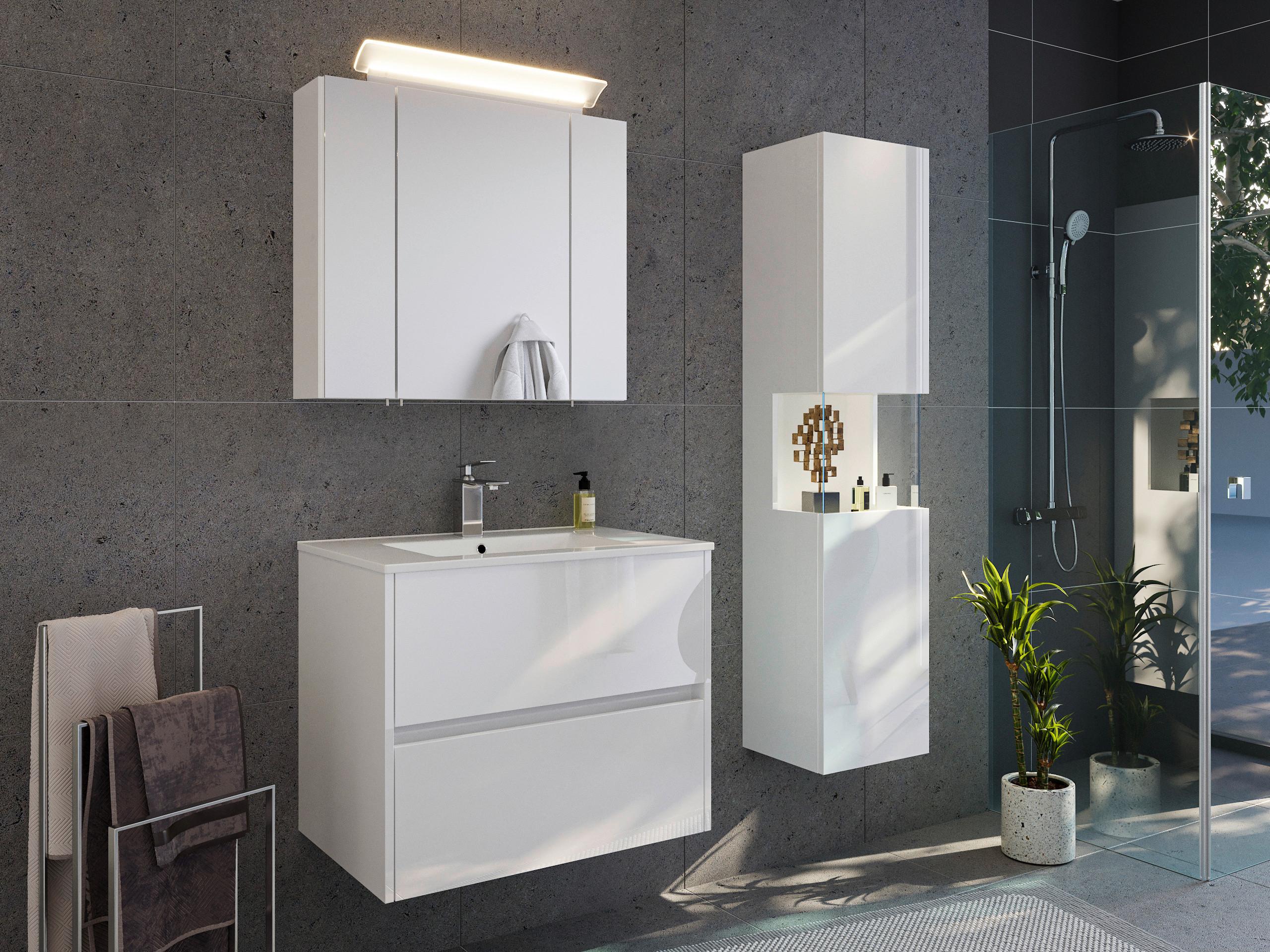 BADEZIMMER Limes, Weiß HG B: 70 cm - Weiß Hochglanz/Weiß, Basics, Keramik/Holzwerkstoff (70cm) - MID.YOU