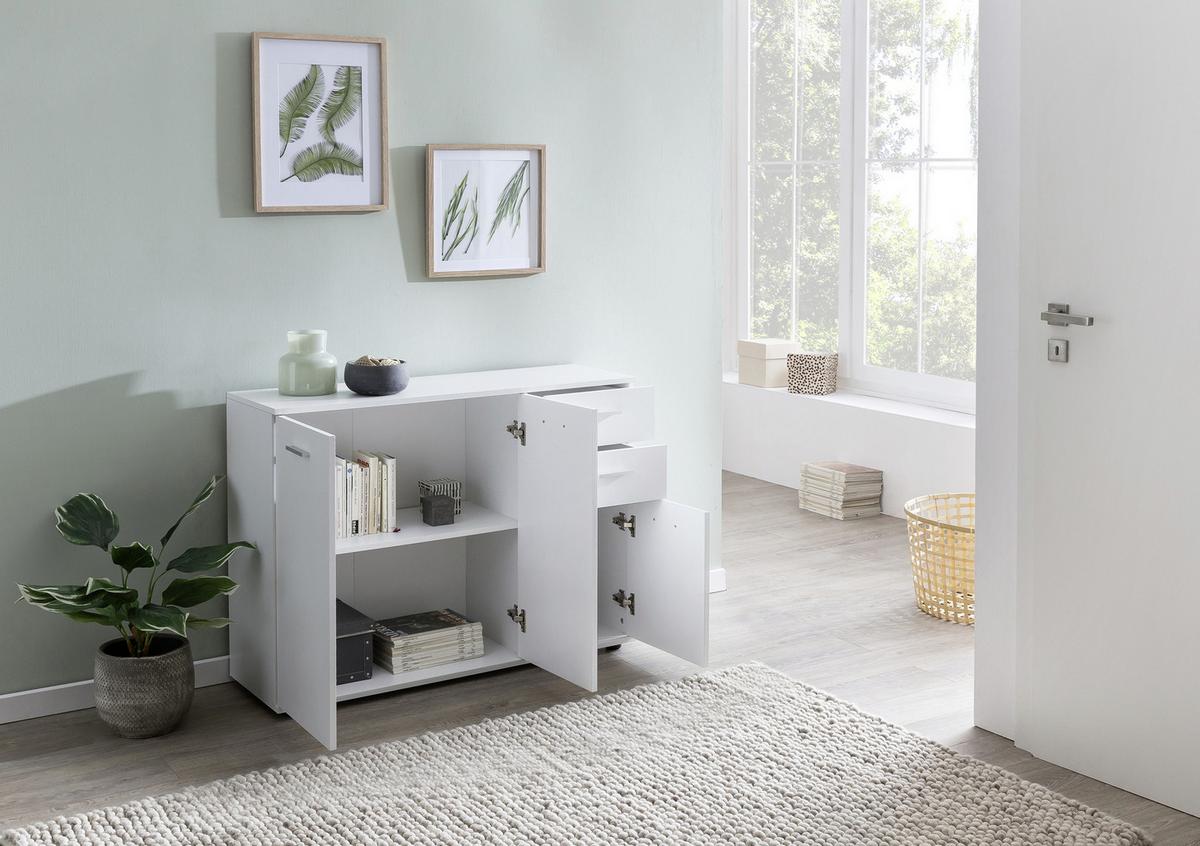 Komoda bílá - bílá/černá, Konvenční, kov/kompozitní dřevo (107/79/35cm) - MID.YOU