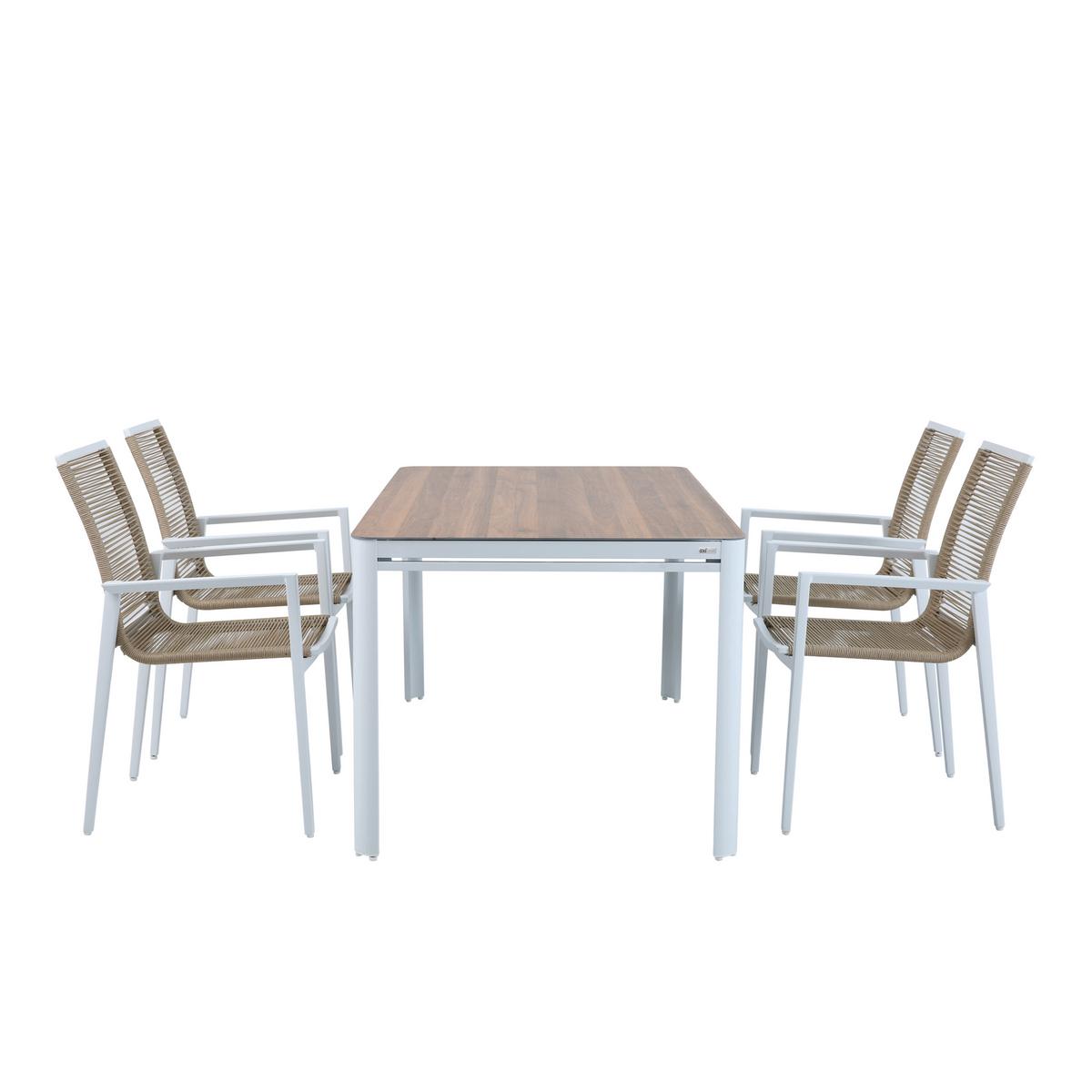 Gartenset Zora 5tlg - Weiß/Teakfarben, MODERN, Metall (160/90/74cm) - Ambia Garden
