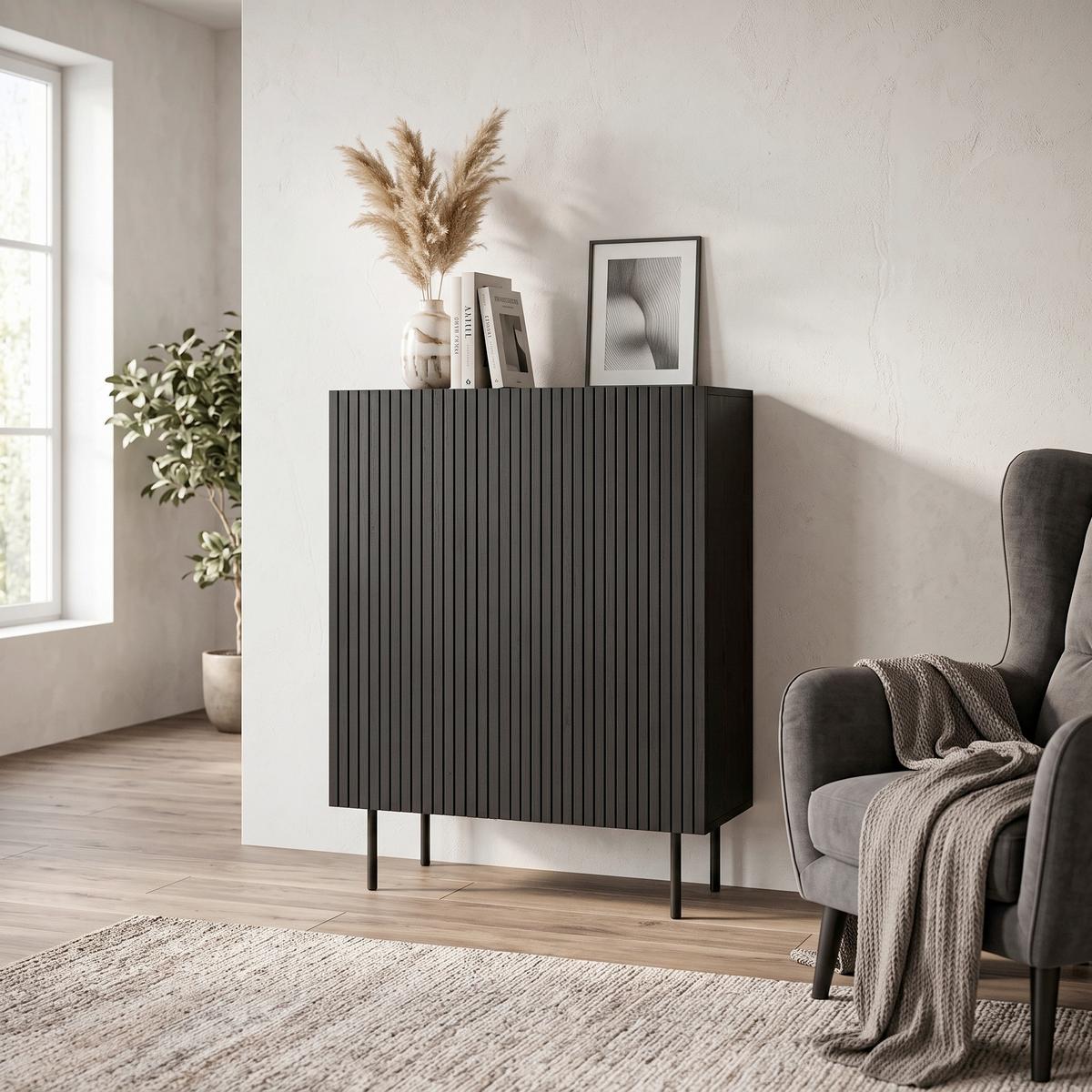 HIGHBOARD BJÖRKÖN - Schwarz, Design, Holzwerkstoff/Metall (80/103/30cm) - Livetastic