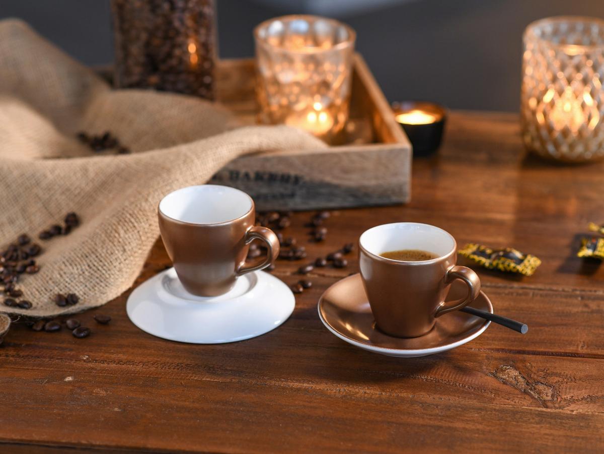 Sada šálků 4- dílná , bílá/zlatá - bílá/barvy zlata, Basics, keramika - Creatable