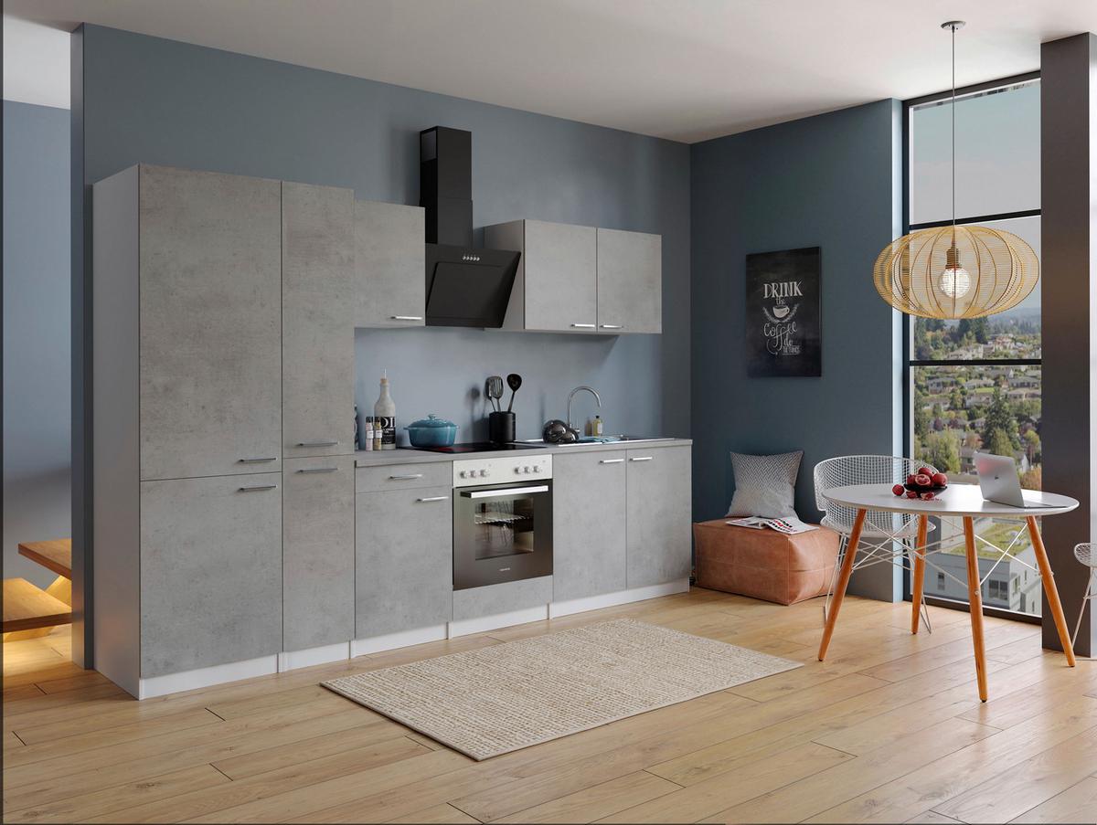 Küchenblock Malia B: 300 Cm Grau, Mit Geräte - Weiß/Grau, Basics, Holzwerkstoff (300cm) - Respekta