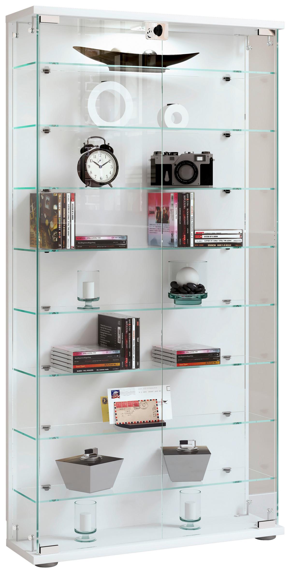 Vitrine Stelas Weiß B: 59 cm - Transparent/Schwarz, Design, Glas/Holzwerkstoff (59/114/17cm) - MID.YOU