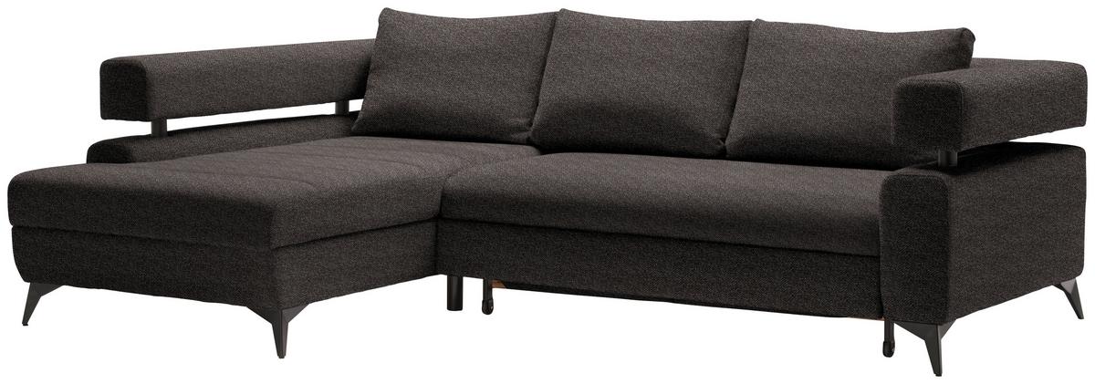 Rohová sedačka ROSALIE, levá s úložným prostorem a lůžkem - tmavě hnědá/černá, Konvenční, kov/textil (184/265cm)