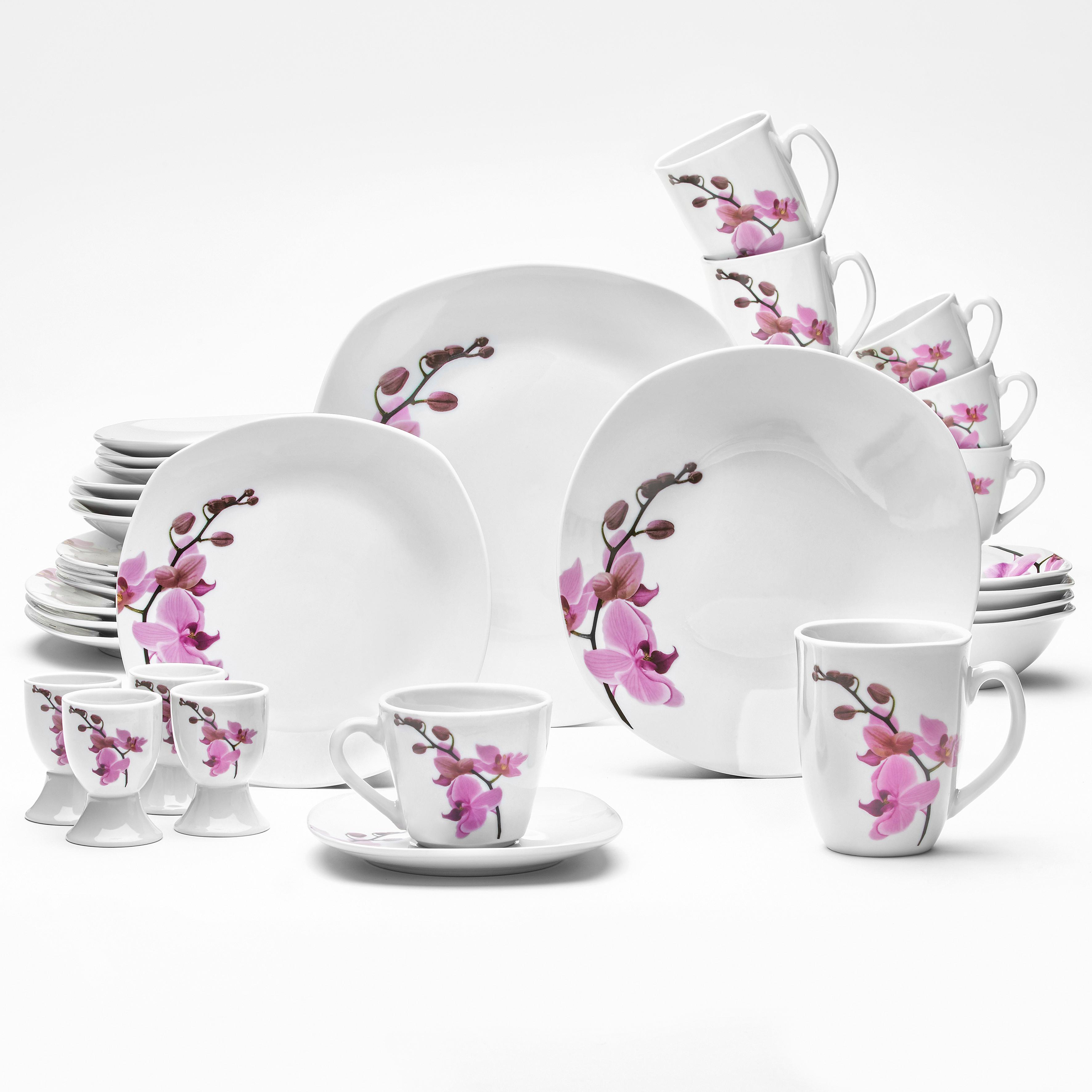 Kombiservice Weiß Magenta 32-Teilig - Magenta/Weiß, KONVENTIONELL, Keramik - Van Well