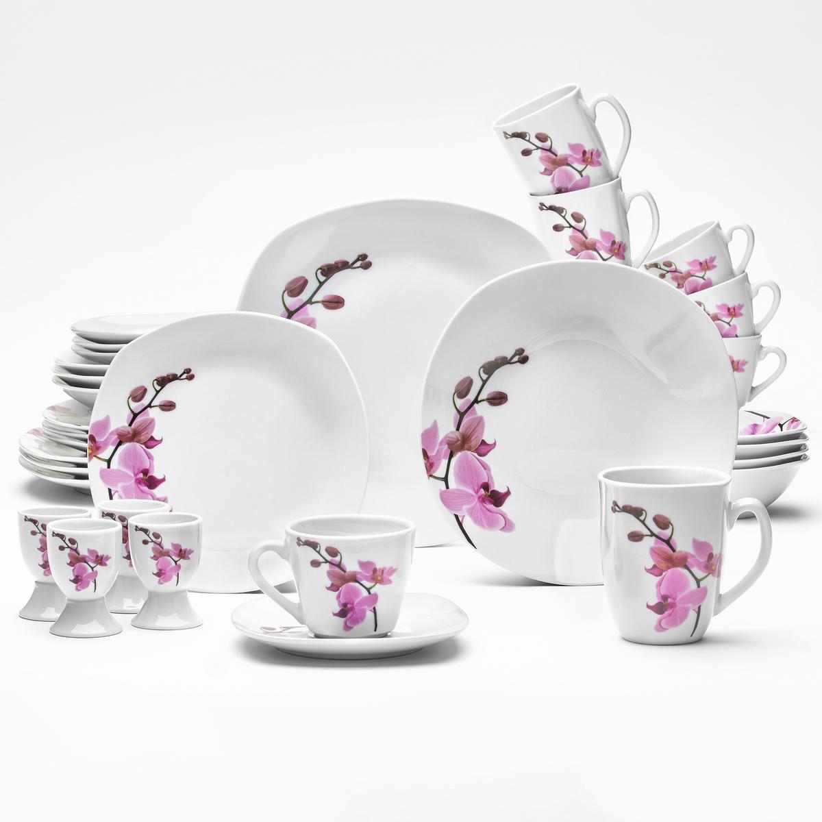 Kombiservice Weiß Magenta 32-teilig - Magenta/Weiß, KONVENTIONELL, Keramik - Van Well