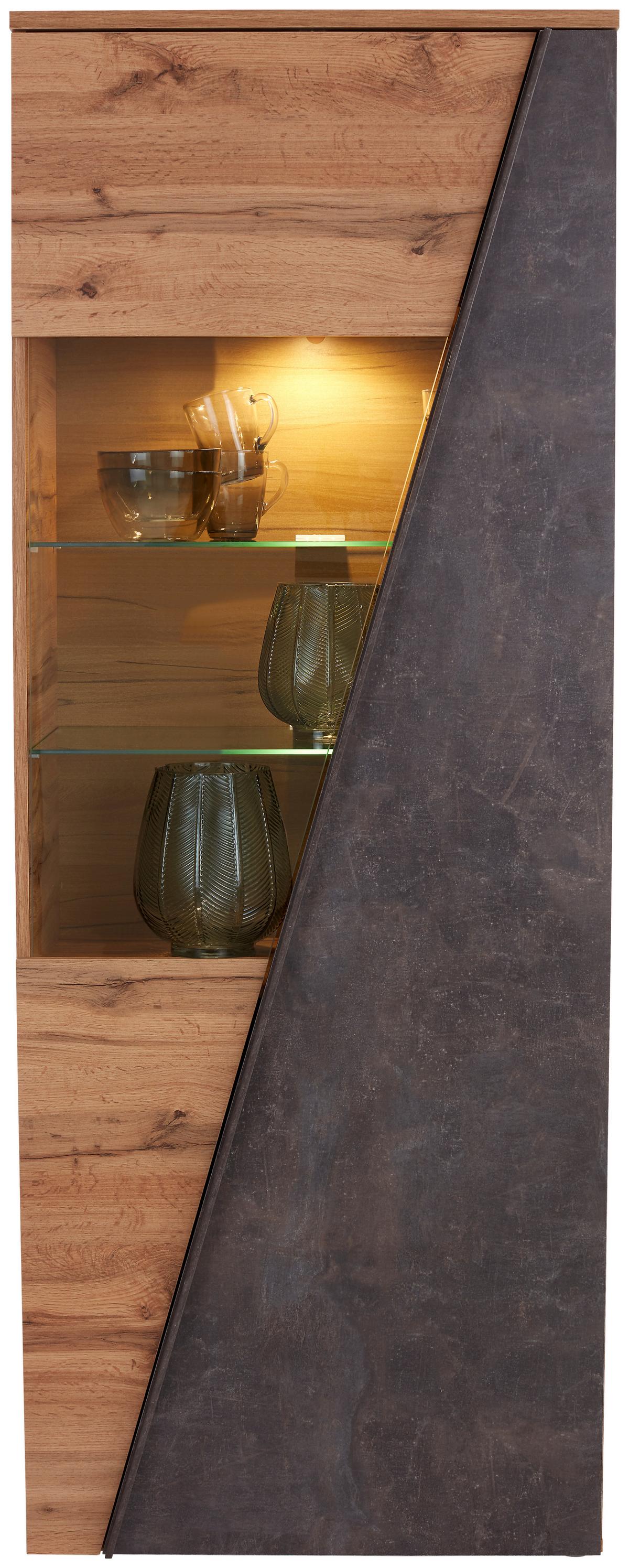 Vitrine Venedig B: 70 Cm Betonoptik/wotan Eiche Dekor - Eichefarben/Dunkelgrau, MODERN, Glas/Holzwerkstoff (70/196/37cm)