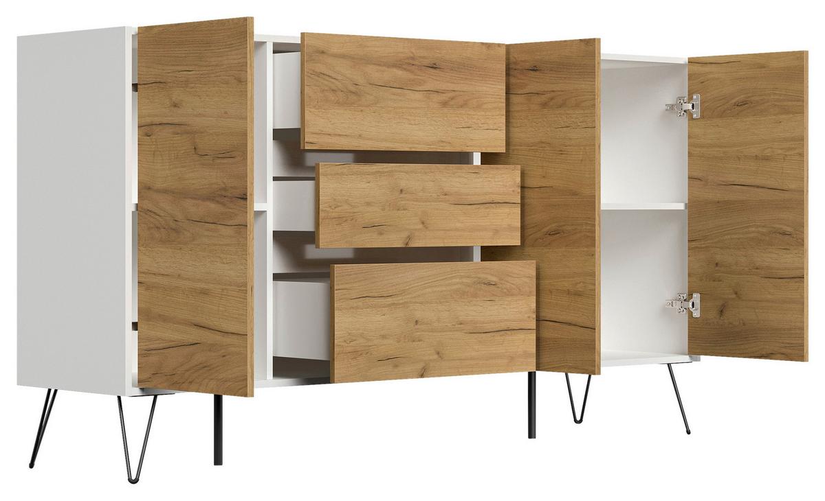 Sideboard Posseik Industrial Eichefarben/weiß B: 177cm - Eichefarben/Weiß Hochglanz, Design, Holzwerkstoff (177/93,6/42cm) - P & B