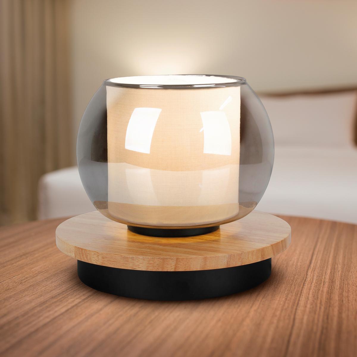 TISCHLEUCHTE Abschaltautomatik - Schwarz/Weiß, Design, Glas/Holz (18/15cm) - Näve