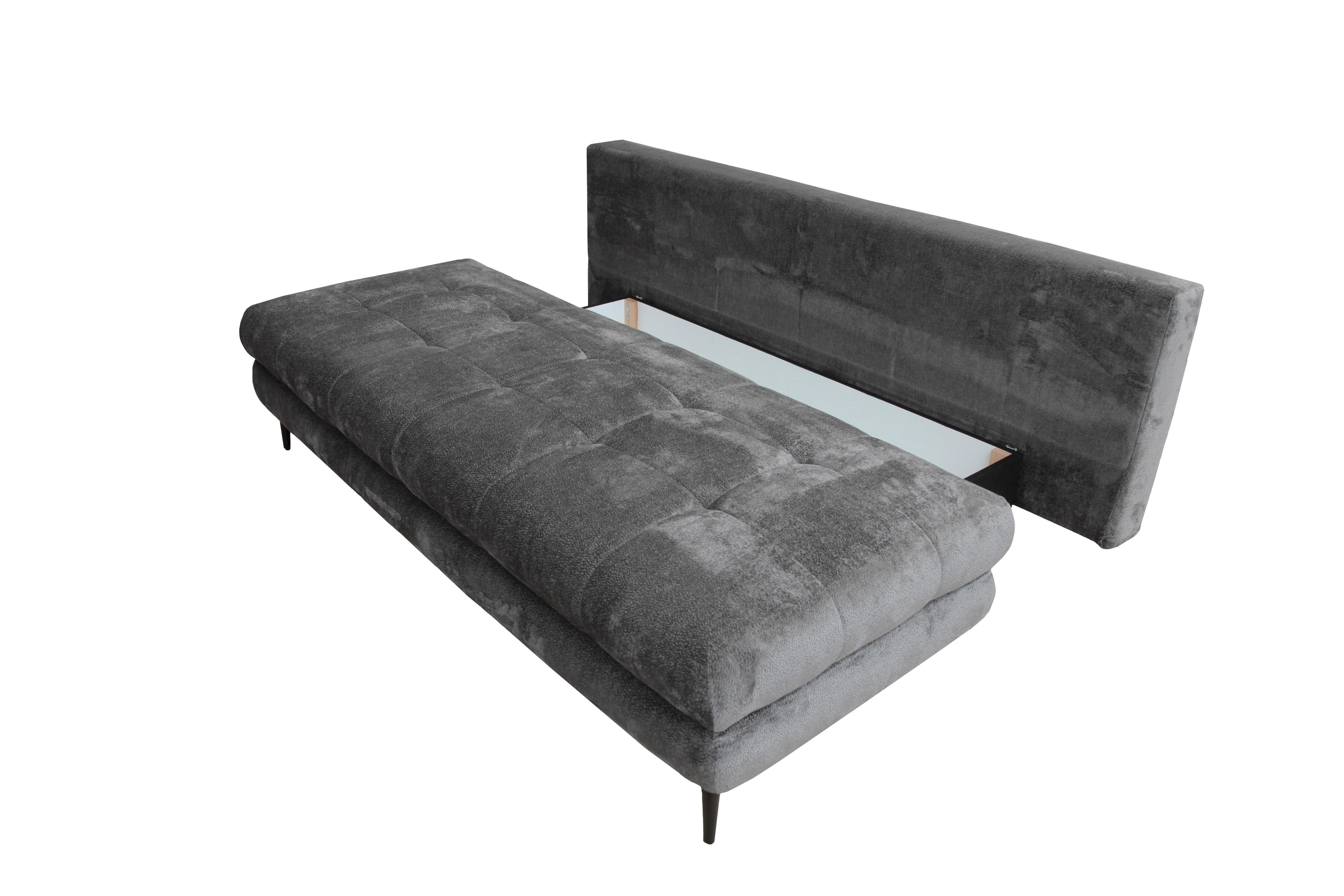 Schlafsofa Perla Graphitfarben B: 203 cm - Graphitfarben/Schwarz, ROMANTIK / LANDHAUS, Holz/Textil (203/76-94/96cm)