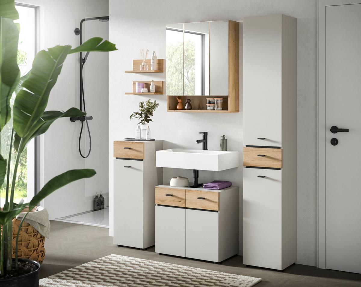Hochschrank Aqua Kaschmir/Eichefarben B: 32cm - Kaschmir/Eichefarben, Trend, Holzwerkstoff (32/191/30cm) - MID.YOU