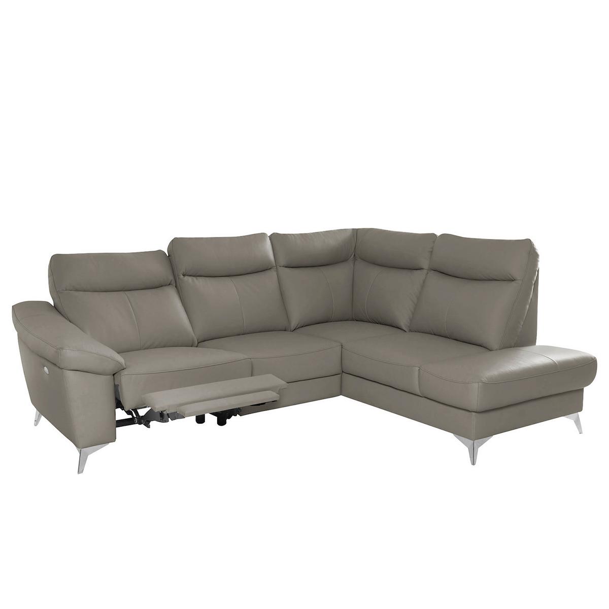 Ecksofa Luna Teilleder Schlammfarben 242x194 - Chromfarben/Schlammfarben, Design, Leder/Textil (242/194cm) - Livetastic