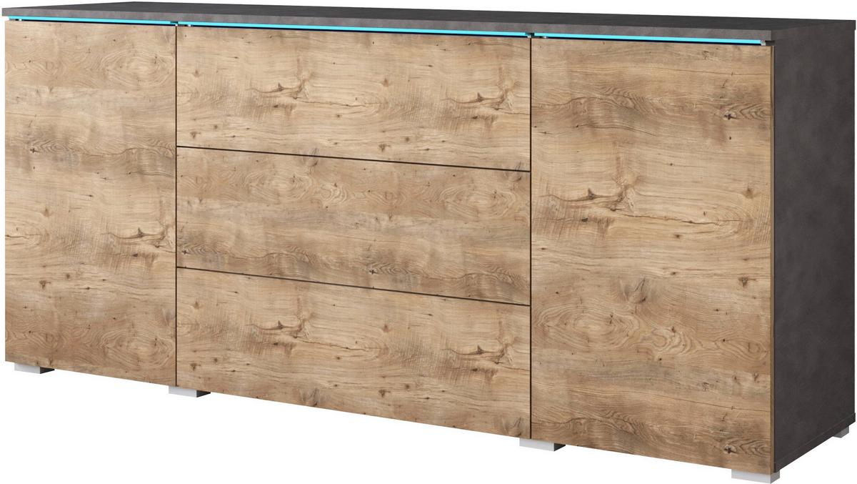 ŠIROKÁ KOMODA VERA 150 - šedá/barvy dubu košíčkatého, Trend, kompozitní dřevo/plast (150/67,9/39,5cm)