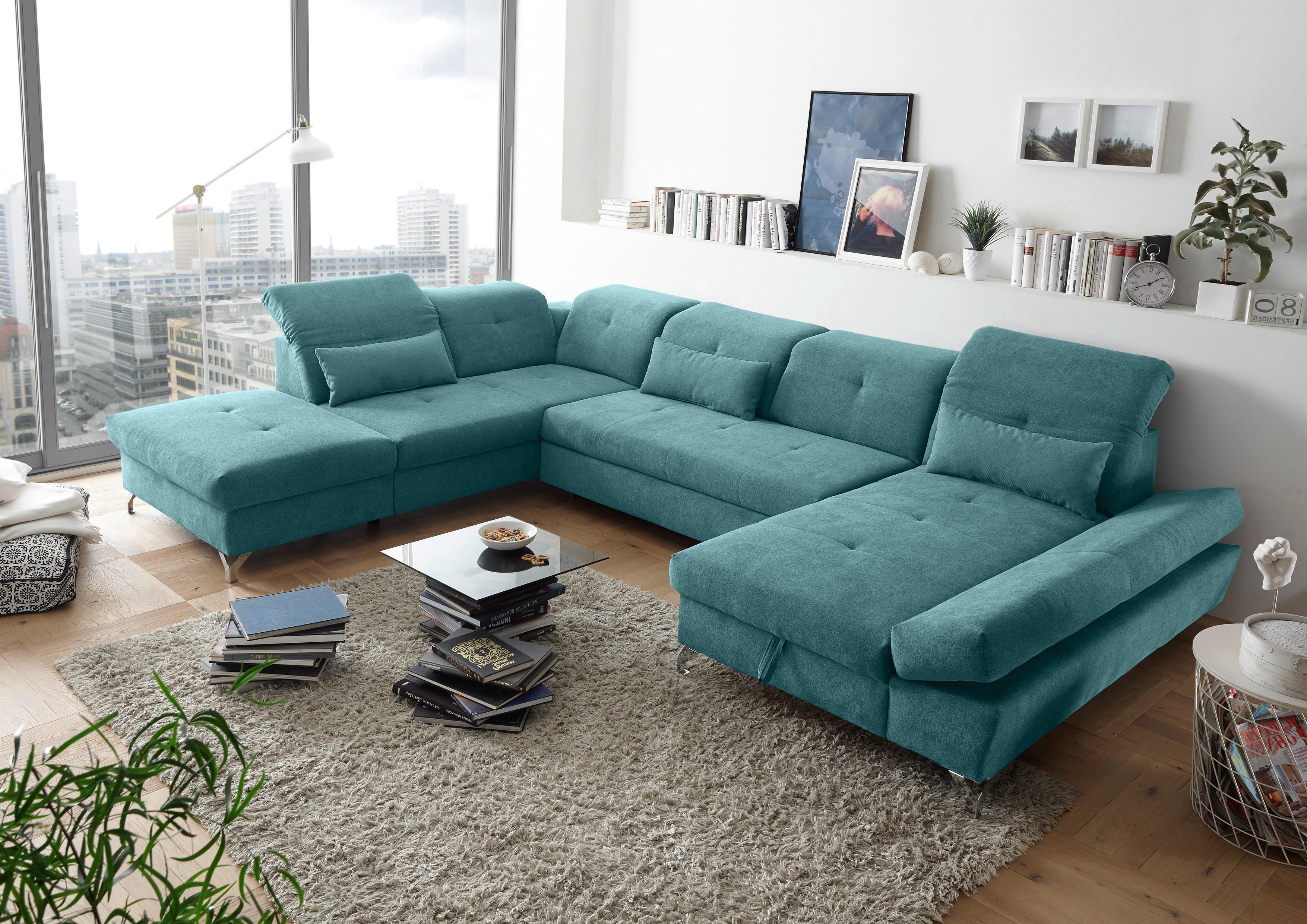 Ecksofa Melfi Türkis U: 245 cm - Türkis/Silberfarben, MODERN, Textil (245/350/168cm) - MID.YOU
