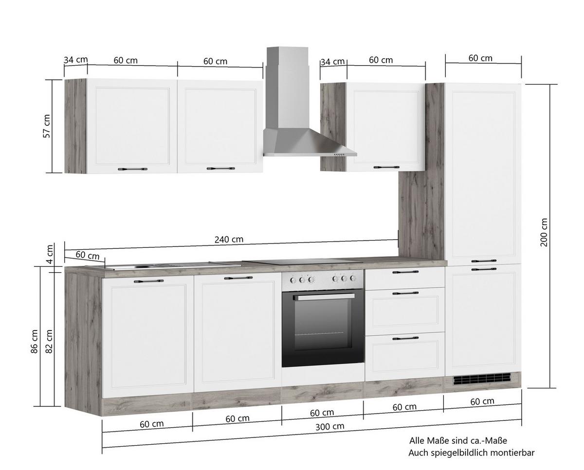 Küchenzeile Meran ohne Geräte B: 300 cm Grau/Eiche Dekor - Eiche Wotan/Grau, LIFESTYLE, Holzwerkstoff (300cm) - Held