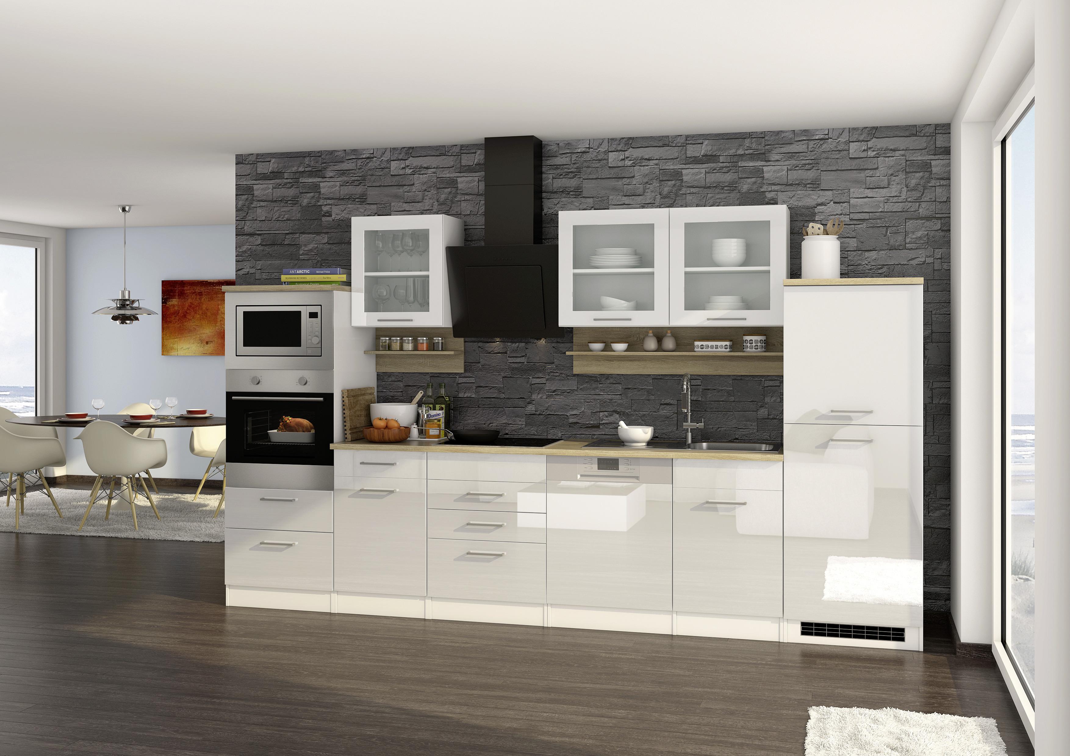 Küchenzeile Mailand mit Geräten 340 cm Weiß Elegant