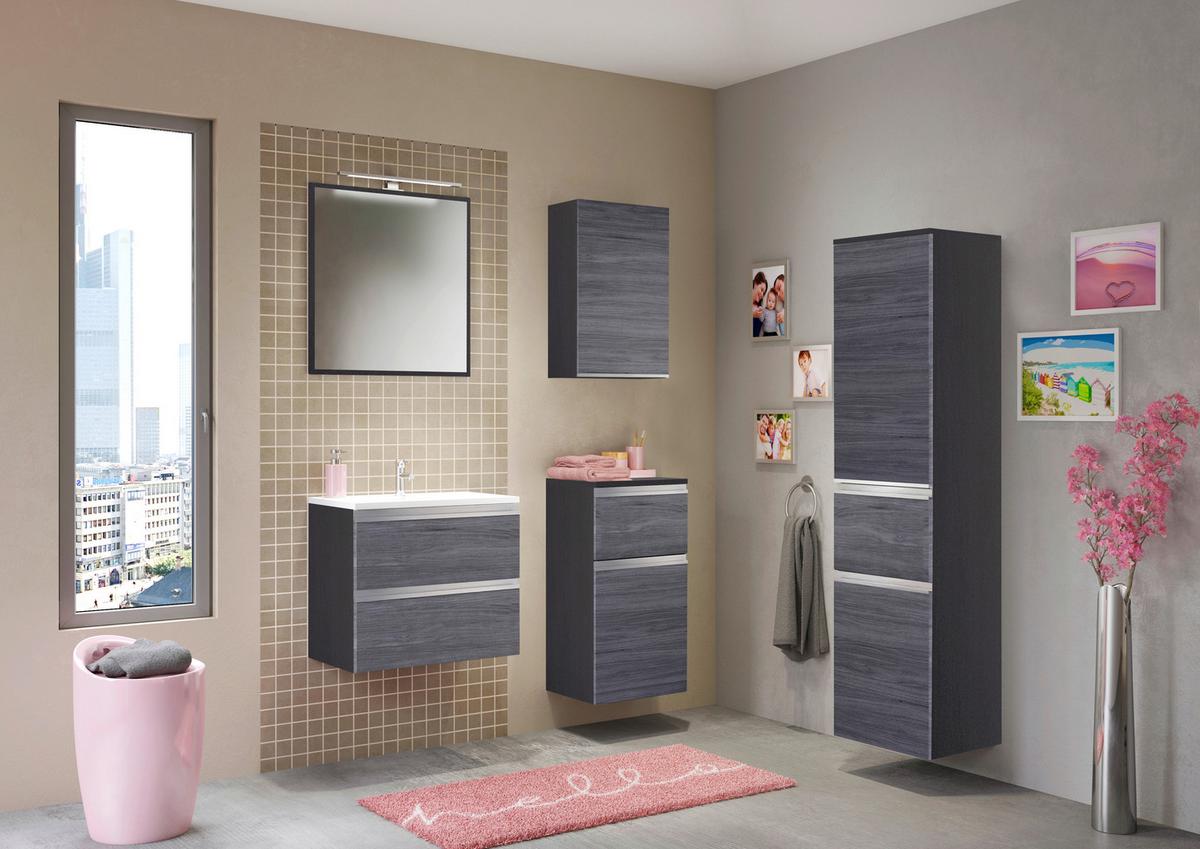 Badspiegel Arezzo BxH 60x64 cm LED-Beleuchtung Rahmen Graphit - Silbereichenfarben, Basics, Glas/Holzwerkstoff (60/64/2,5cm) - Held