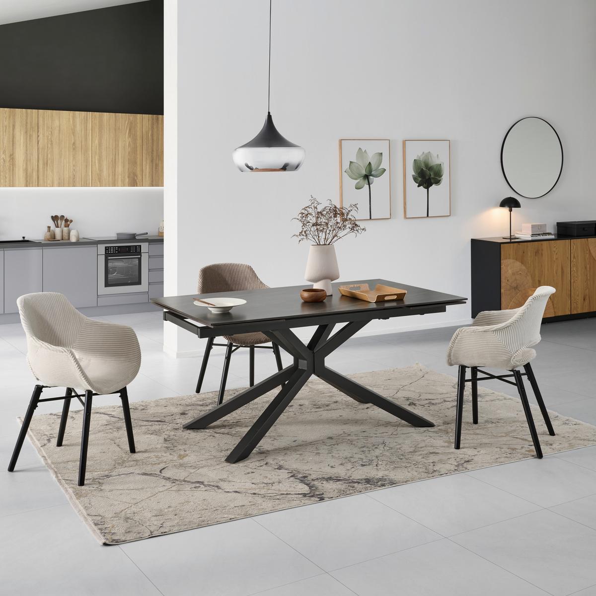 Ausziehtisch Lorenzo Keramik Dunkelgrau B:160-240cm - Dunkelgrau/Grau, KONVENTIONELL, Keramik/Metall (160-240/75/90cm) - MID.YOU