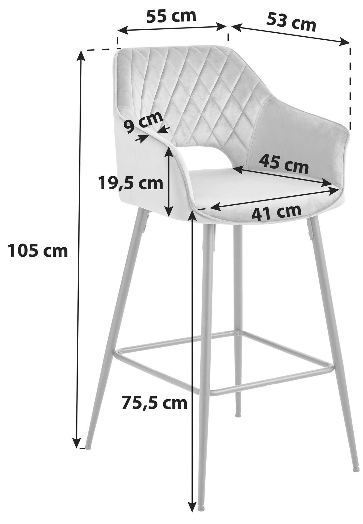 Barhocker mit Lehne Portofino Taupe - Taupe/Schwarz, MODERN, Textil/Metall (55/105/53cm) - MID.YOU