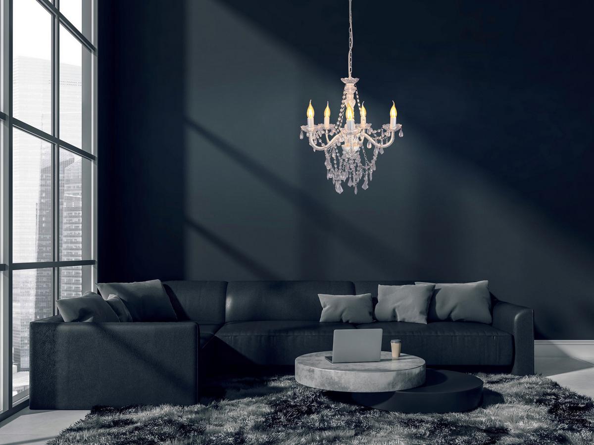 Kronleuchter 8009323 Cecilia 5er - Weiß, Trend, Kunststoff/Metall (52/85cm) - Näve