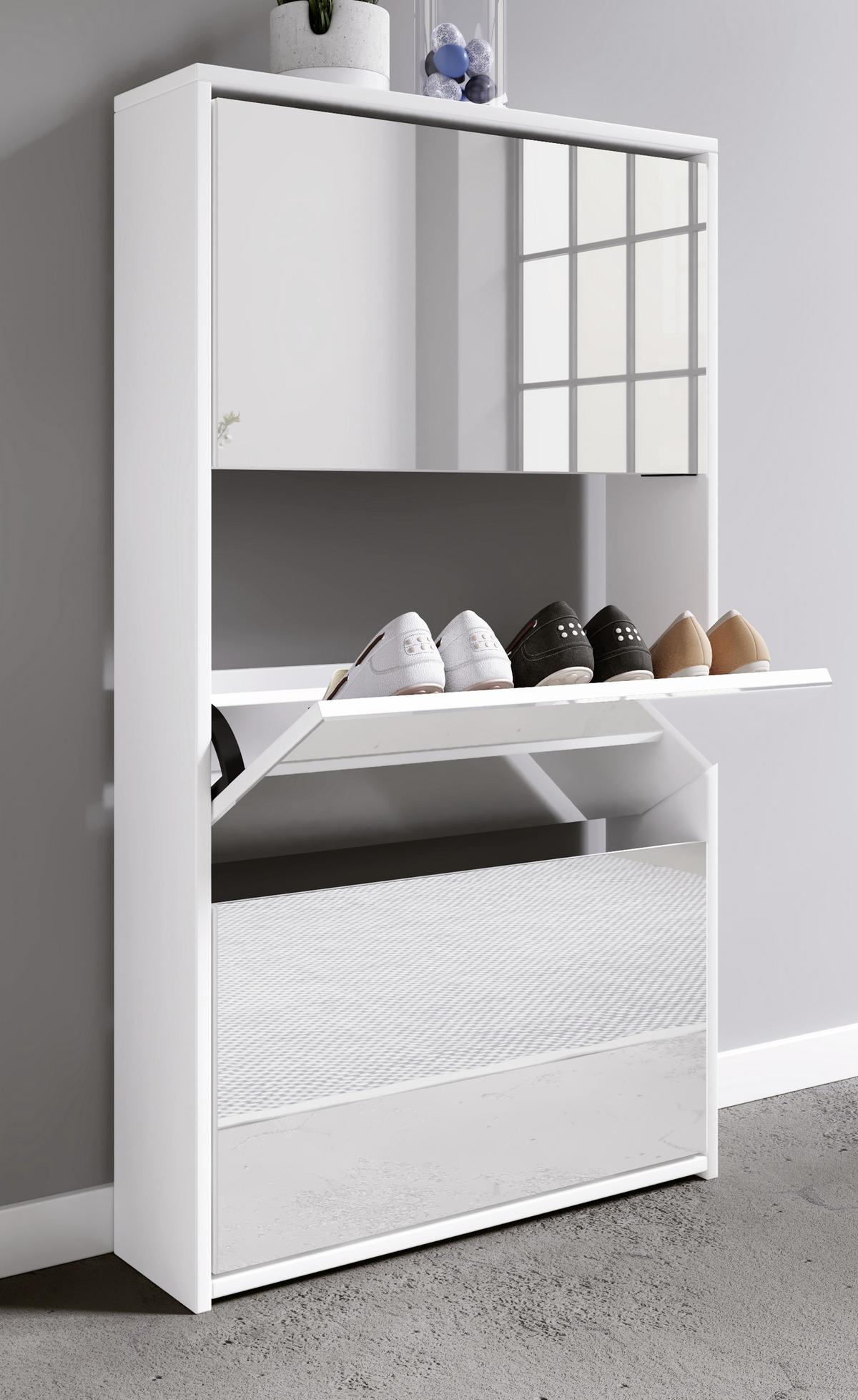Schuhkipper Stido XL Weiß Holz Deko B: 63 cm - Weiß, KONVENTIONELL, Holzwerkstoff (63/111,6/17cm) - MID.YOU