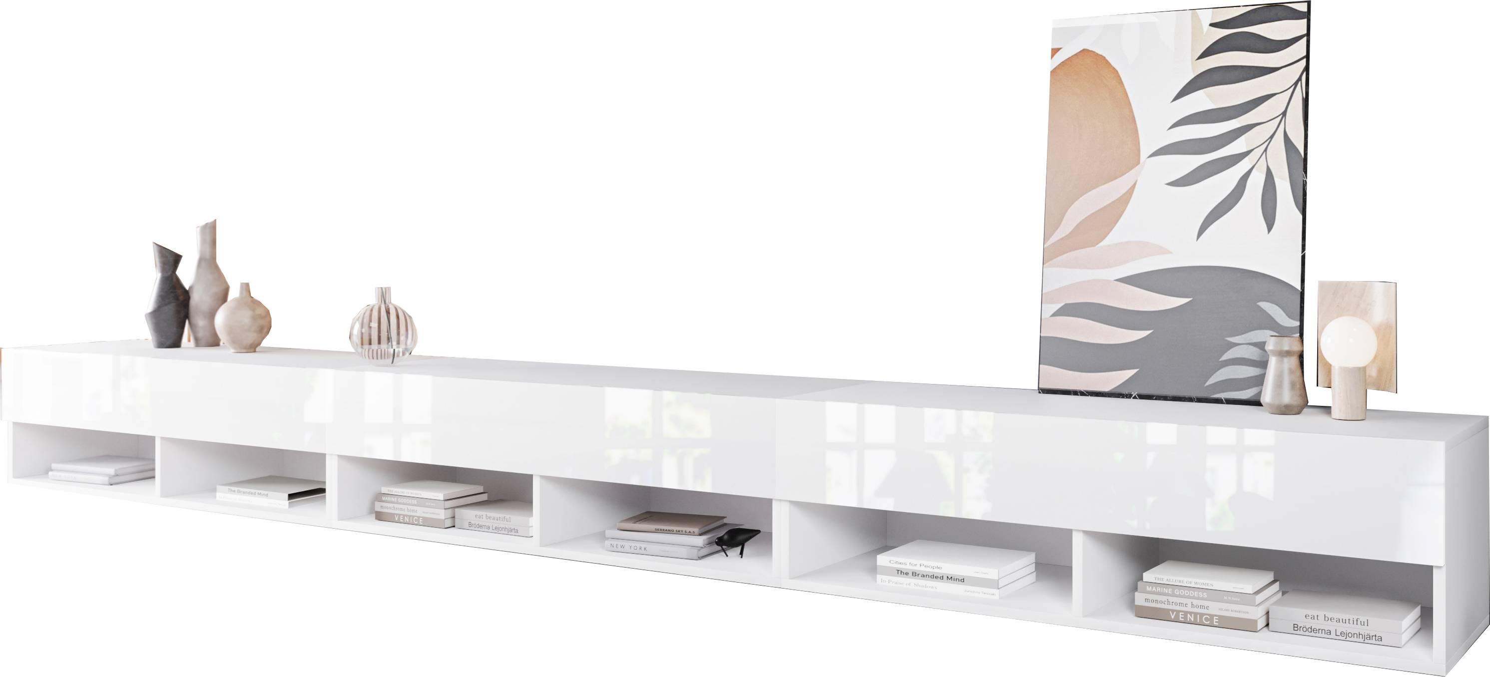Nízka komoda biela vysoký lesk - sivá/biela, Lifestyle, kompozitné drevo/plast (300/30/31cm) - P & B