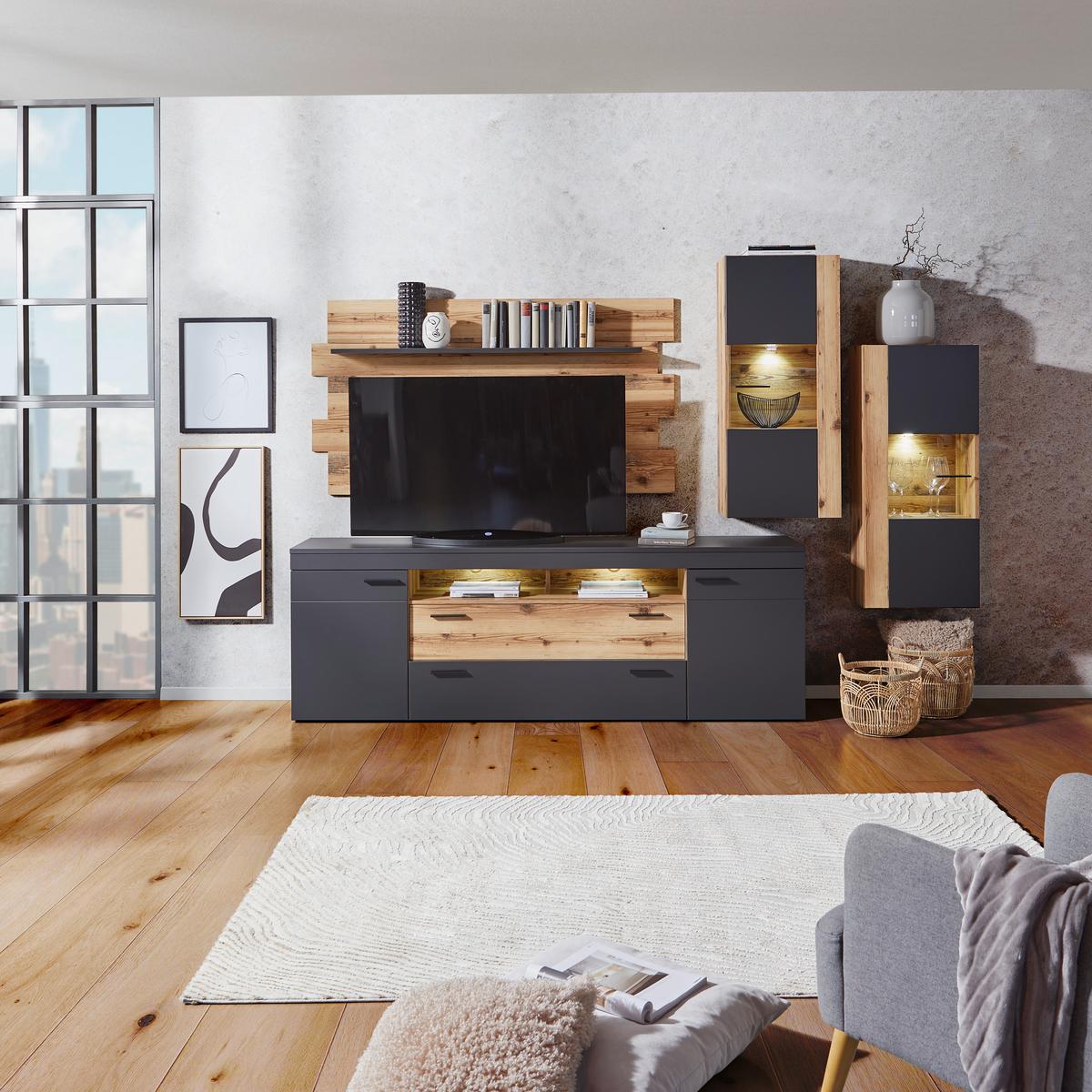 KOMODA POD TELEVIZI HENRY - Moderní, kompozitní dřevo/plast (220/75/47cm)