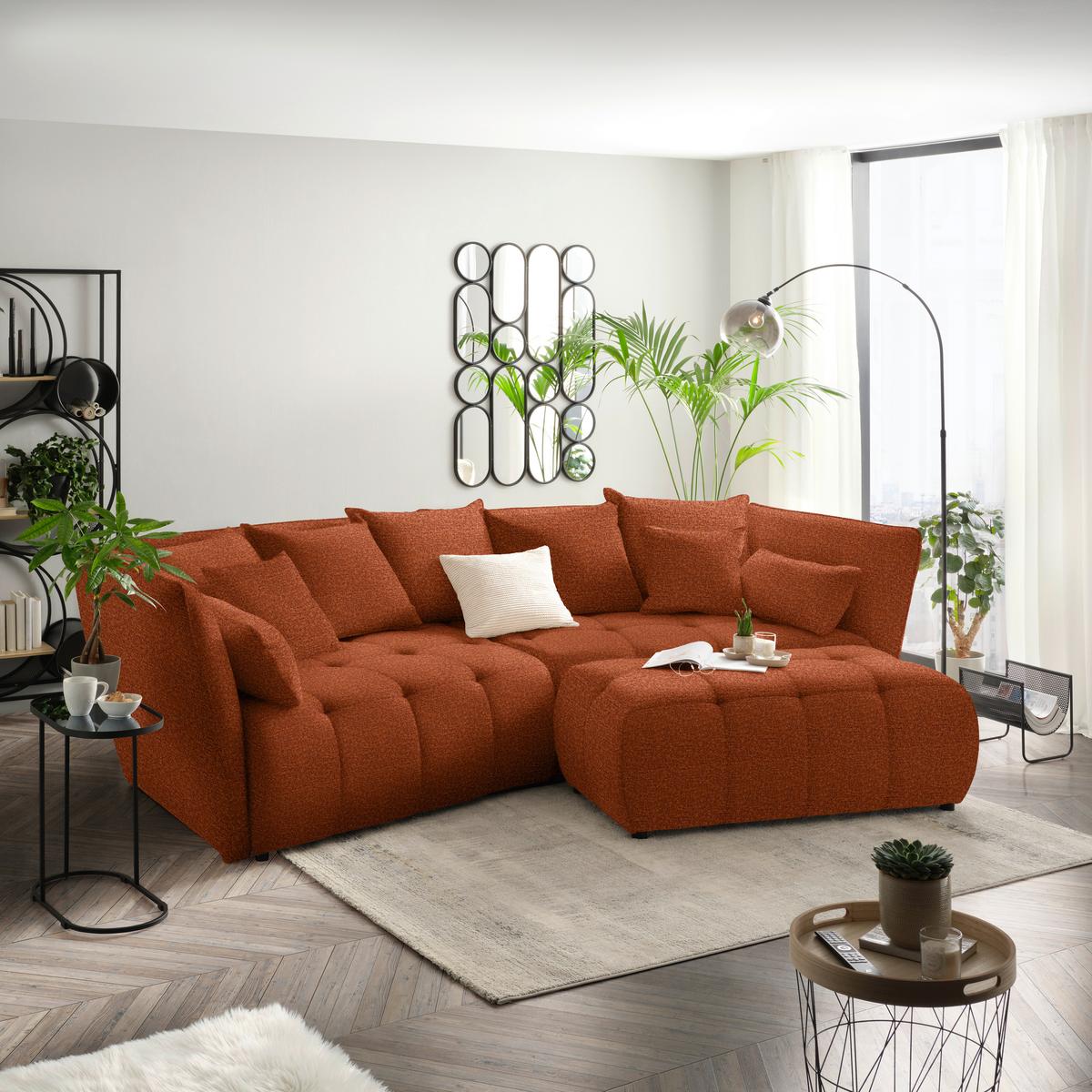 Boxspringová pohovka SOFI, hrdzavá - čierna/hrdzavá, Modern, textil (294/93/152cm) - Premium Living