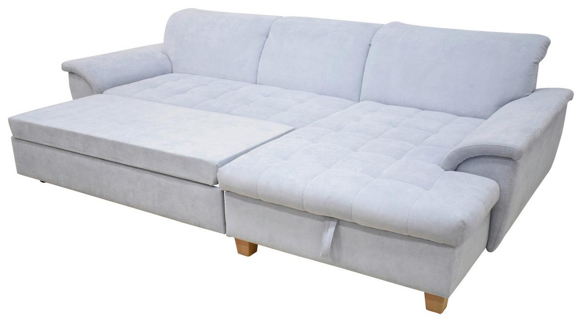 Ecksofa Mit Schlaffunktion Franzi Pastellblau Mikrofaser - Pastellblau/Eichefarben, KONVENTIONELL, Textil (279/170cm) - MID.YOU