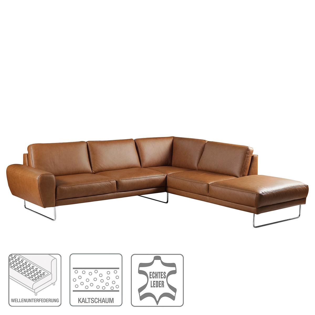 Ecksofa Spring Cognac Chrom S: 273x250 Cm - Chromfarben/Cognac, Design, Leder (273/250cm) - Livetastic