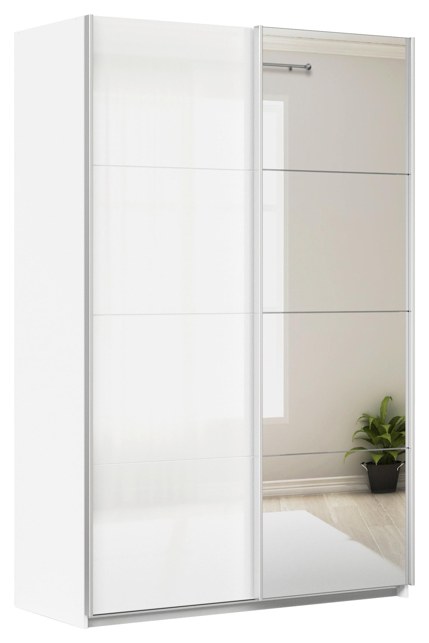 Schwebetürenschrank Feldkirch 136 Normalhöhe - Weiß Hochglanz/Silberfarben, MODERN, Holzwerkstoff (136/210/62cm)