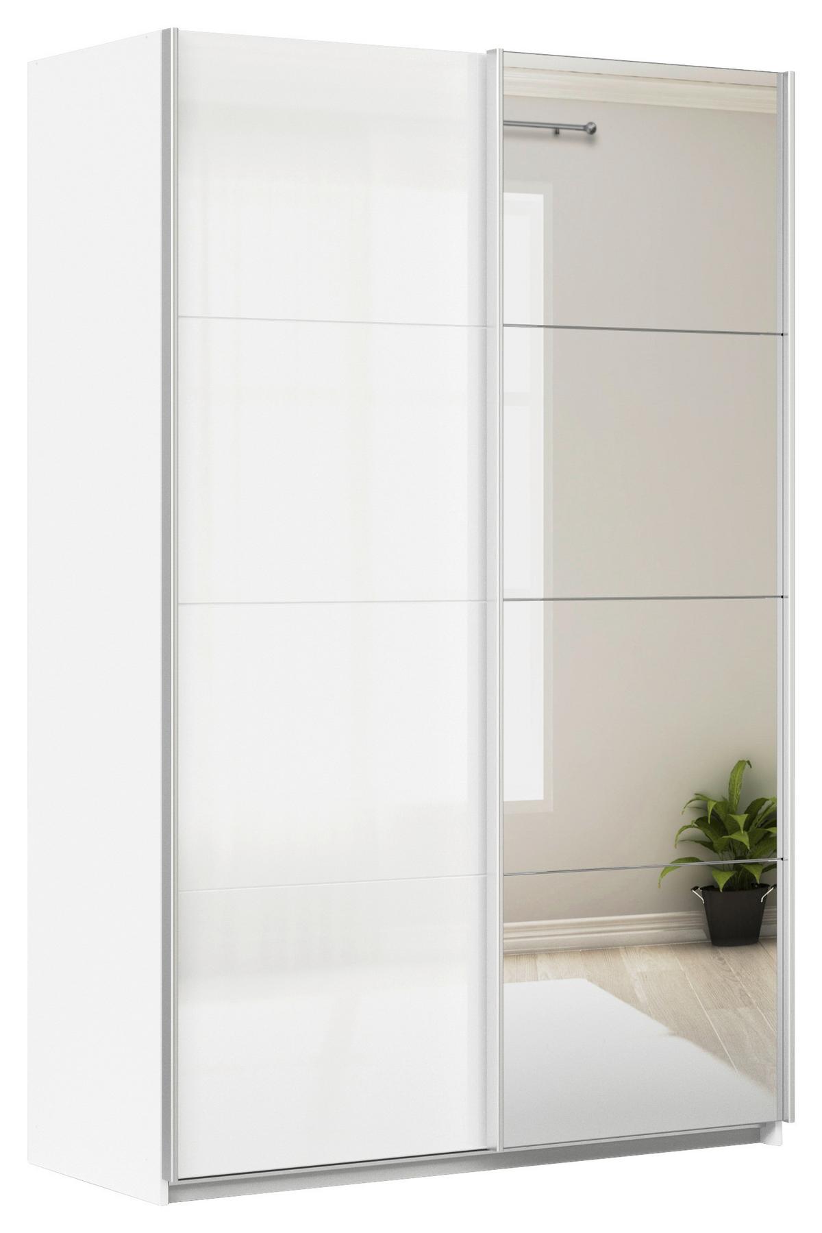 Schwebetürenschrank Feldkirch 136 Normalhöhe - Weiß Hochglanz/Silberfarben, MODERN, Holzwerkstoff (136/210/62cm)