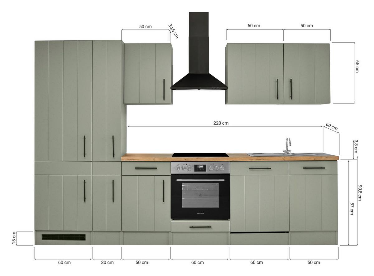 Küchenblock Anton Wildeiche/Schilfgrün B: 310cm - Schilfgrün/Wildeiche, Trend, Holzwerkstoff (310cm) - Respekta