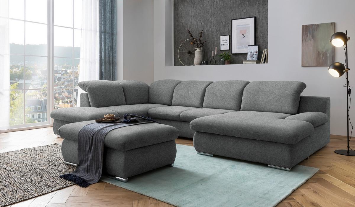 Wohnlandschaft Isona Dunkelgrau Isona - Chromfarben/Dunkelgrau, Design, Textil (212/353/165cm) - Livetastic