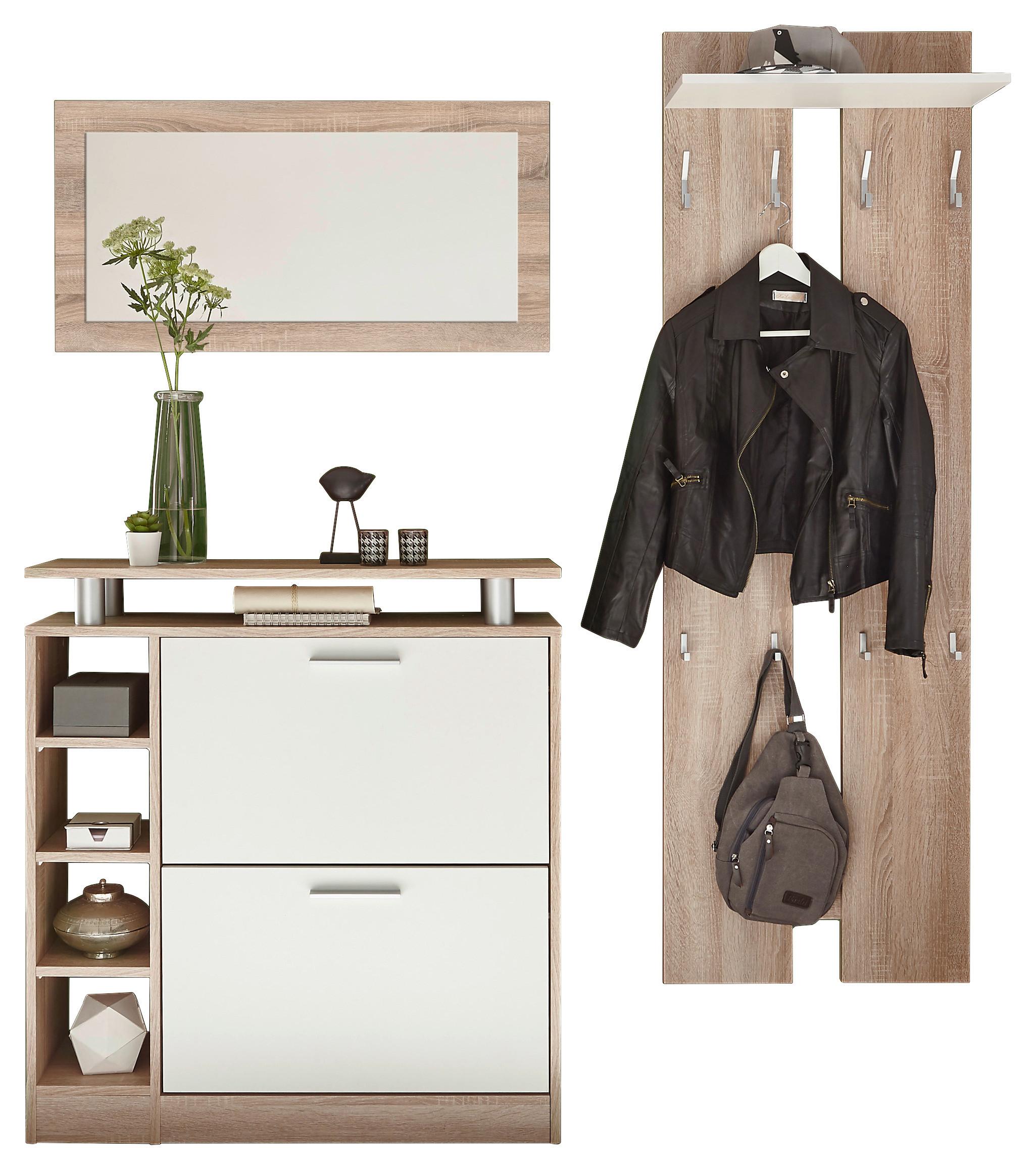 Garderoben-Set Track Eiche Dekor/Weiß 3--Teilig. - Weiß/Sonoma Eiche, Basics, Holzwerkstoff (155/190/25cm) - Livetastic