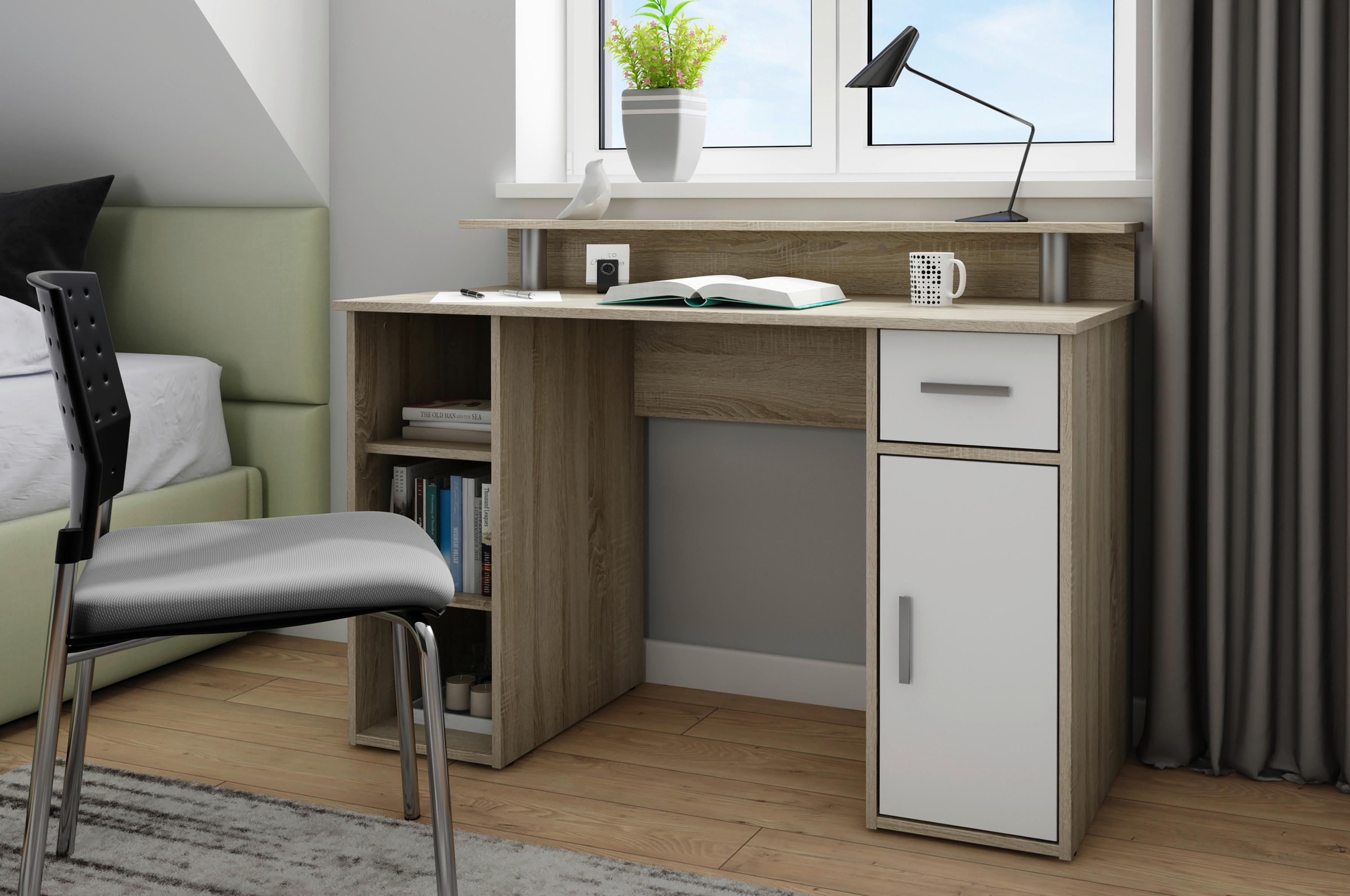 Schreibtisch Diego Sonoma Eiche Dekor B: 120 cm - Weiß/Sonoma Eiche, LIFESTYLE, Holzwerkstoff (120/55/88cm) - MID.YOU
