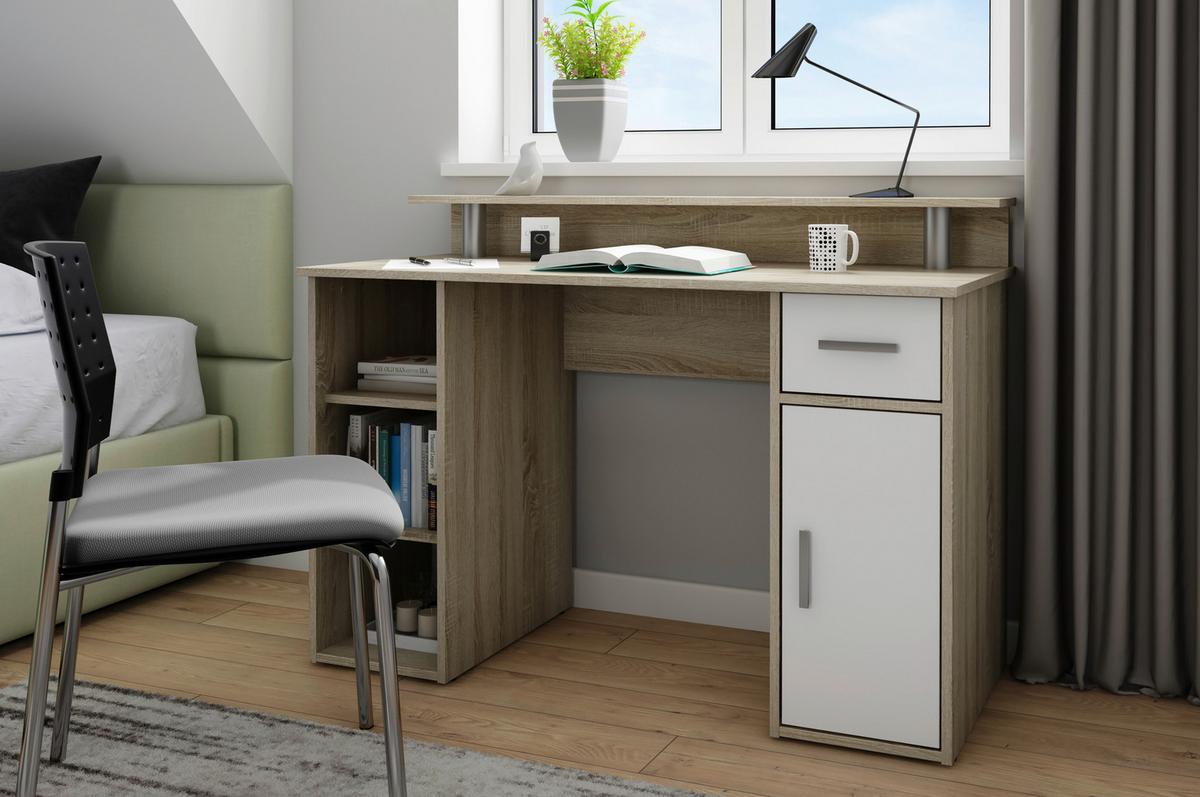 Schreibtisch Diego Sonoma Eiche Dekor B: 120 cm - Weiß/Sonoma Eiche, LIFESTYLE, Holzwerkstoff (120/55/88cm) - MID.YOU