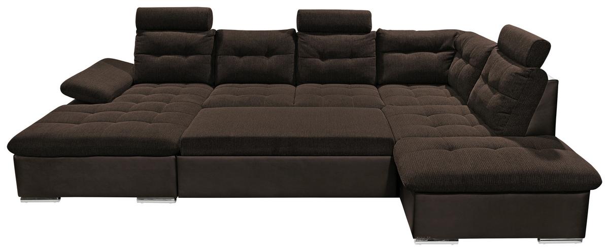 Wohnlandschaft Jakarta U Dunkelbraun - Dunkelbraun/Silberfarben, MODERN, Holzwerkstoff/Textil (170/324/218cm) - MID.YOU