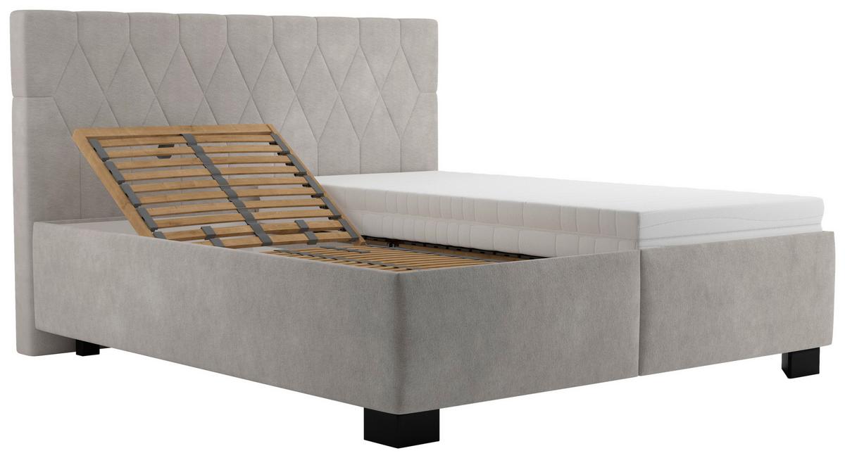 Čalúnená posteľ FERAMA 180x200 cm, béžová - čierna/prírodná farba, Modern, drevo/textil (180/200cm)