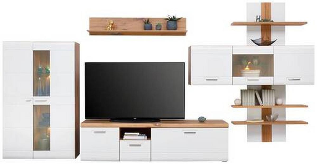 Wohnkombination 5-tlg. Auris, Weiß/eiche Dekor - Eichefarben/Weiß, MODERN, Glas/Holzwerkstoff (449,3/204,2/49,6cm) - Luca Bessoni