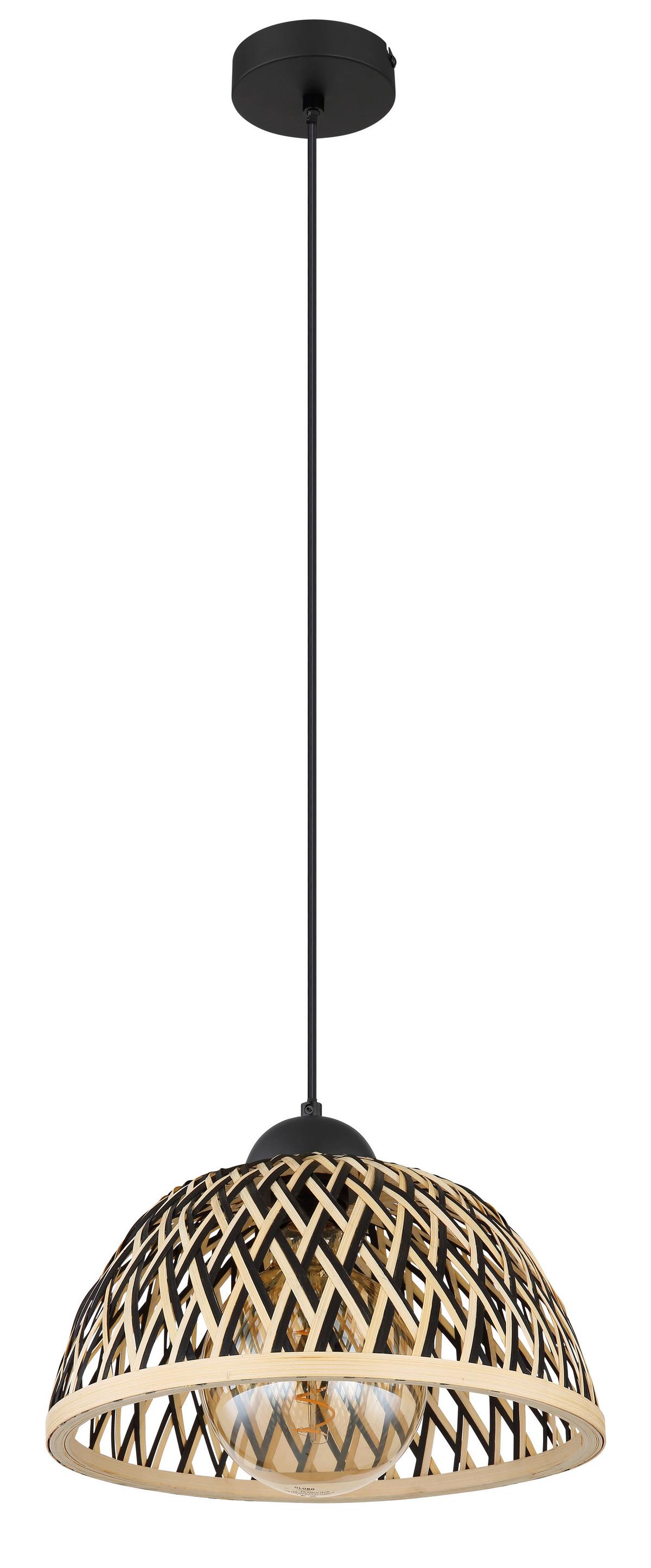Hängeleuchte 15767h Colly - Schwarz/Naturfarben, Basics, Holz/Metall (30/120cm) - Globo
