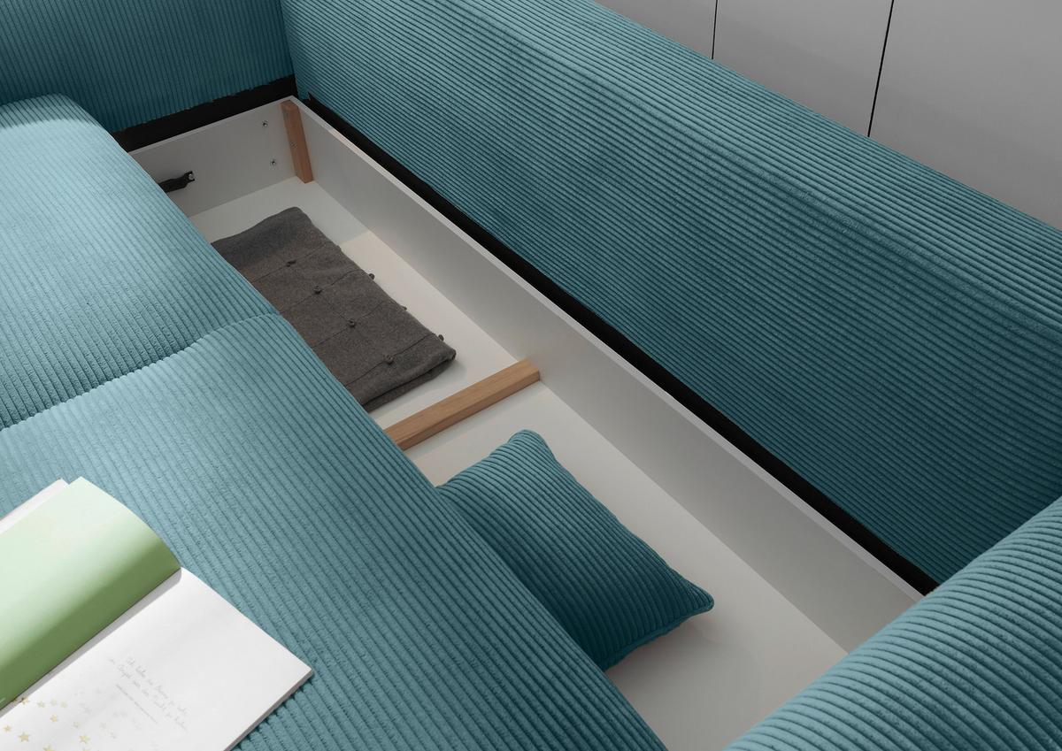 Schlafsofa Maureen, Azurblau B: 247 Cm - Azurblau/Schwarz, KONVENTIONELL, Textil (247/95/125cm) - MID.YOU