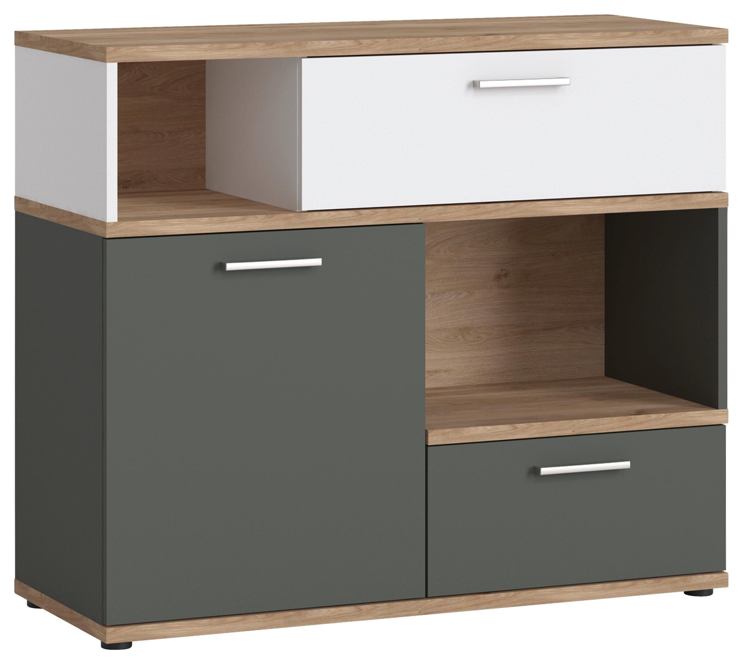 Komoda TWENTY dekor bílá/grafit/dub - bílá/barvy dubu, Moderní, kompozitní dřevo/plast (100/86/40cm) - Modern Living
