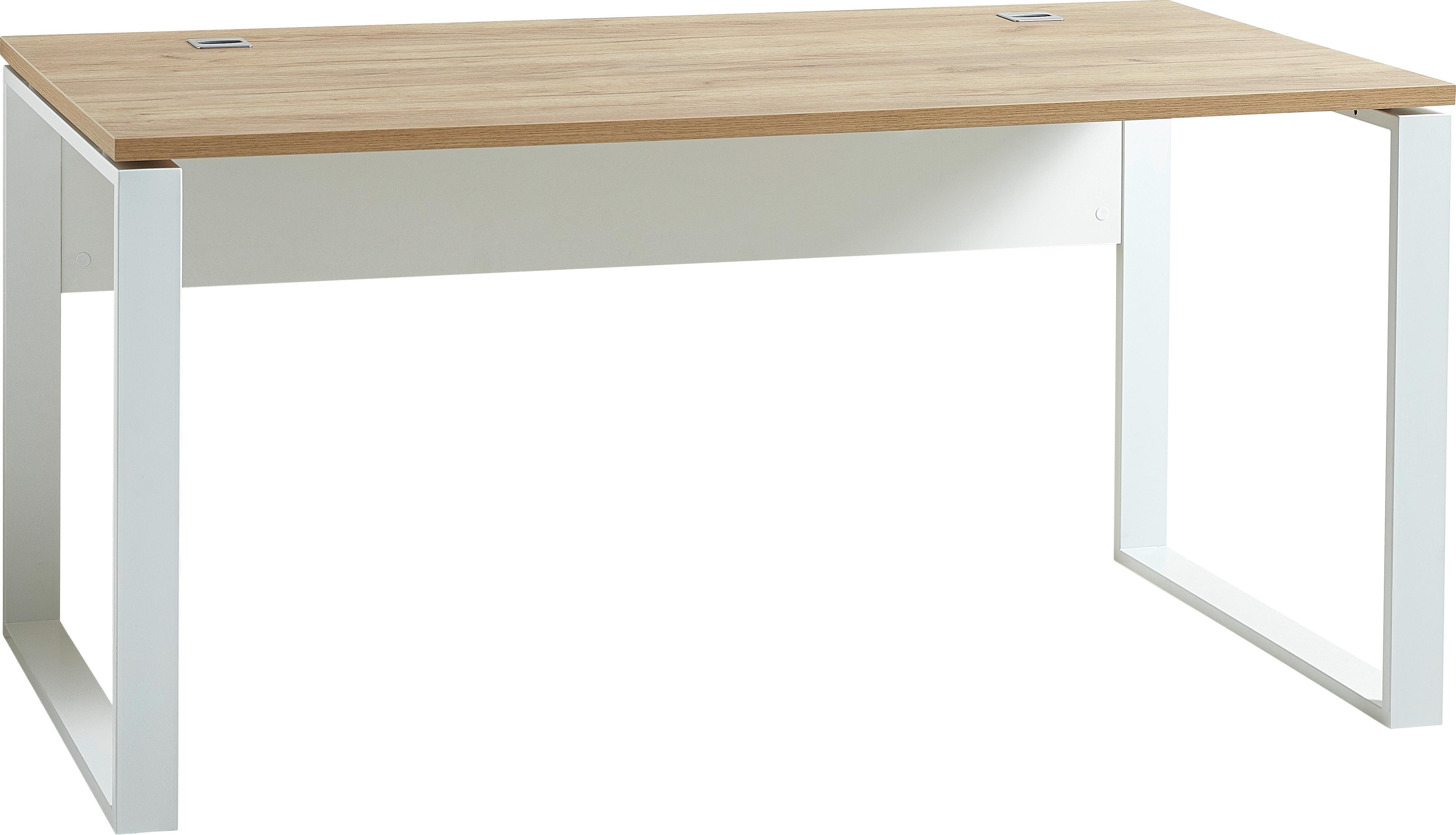 Schreibtisch B 79cm H 75cm Gw-Lioni Eiche Dekor - Eichefarben/Weiß, Design, Holzwerkstoff/Metall (158/79/75cm) - Germania